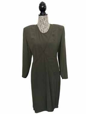 Vintage Giorgio Armani 2 Pc Sheath Dress & Overlay Tunic Set Italy Olive 46/12